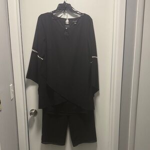 Chic Black Women's Pantsuit with Pearl Details